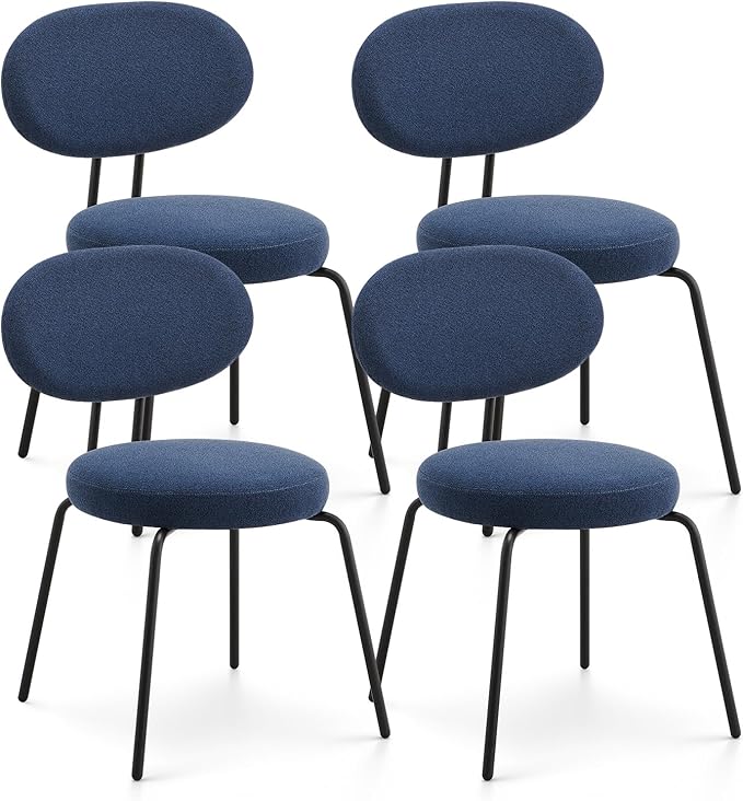 COLAMY Modern Fabric Dining Chairs Set of 4, Mid Centry Upholstered Dining Room Kitchen Chairs with Curved Backrest, Blue - LeafyLoom