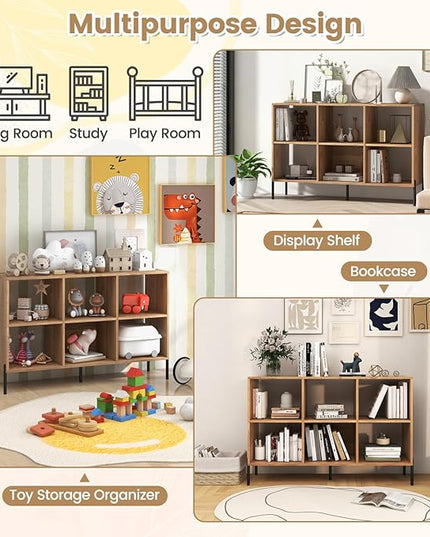 LOKO 6 Cube Bookcase, 3-Tier Floor Open Bookshelf with 5 Metal Legs, Cube Storage Organizer with Adjustable Shelves, Modern Display Shelving for Living Room, Study, Bedroom, Office (natural) - LeafyLoom