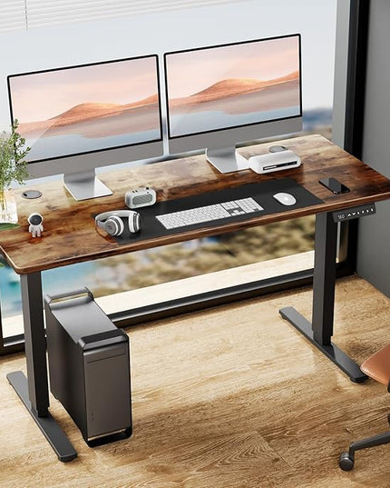 SMUG Electric Standing Desk, 63 x 24 Inch, Modern Style, Adjustable Height, 154 lbs Capacity, with Memory Presets, for Home Office, Rustic Brown - LeafyLoom