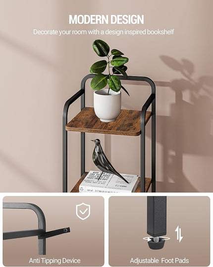 Bookcase Bookshelf, Narrow Book Shelf, Industrial Coner Shelf Storage Organizer, Slim Shelving Unit for Home Office, Living Room, Bedroom, Kitchen, 6-Tier Rustic Brown BC24601B - LeafyLoom