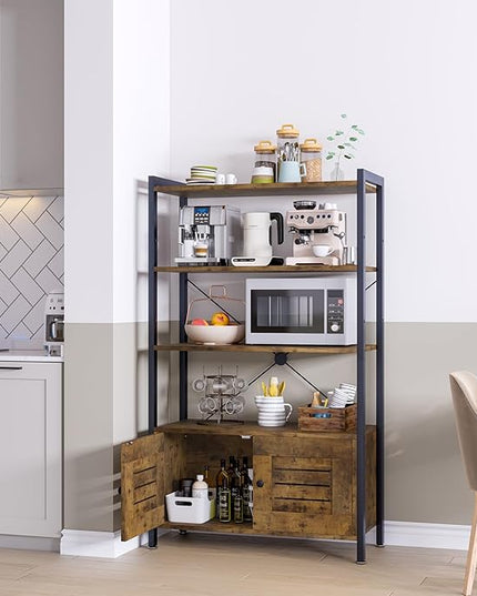 Storage Cabinet with 3 Open Shelves, 1 Cupboard Large Kitchen Industrial Display Standing Shelf, Rustic Brown Wooden and Metal FrameShelf for Living Room, Bedroom, Home Office Organizer - LeafyLoom