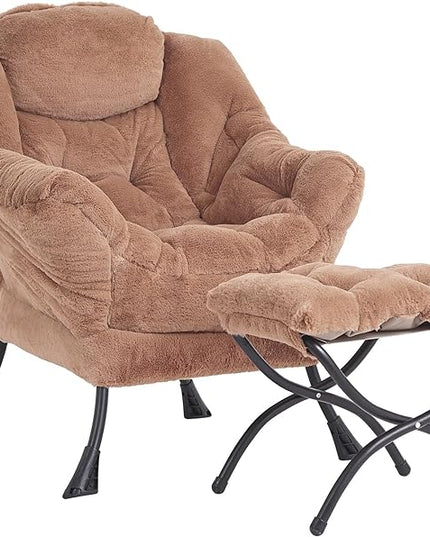 Cozy Lazy Chair and Ottoman, Large Contemporary Accent Lounge Chair Set, Leisure Upholstered Reading Armchair for Bedroom, Living Room, Dorm Rooms, Office - LeafyLoom
