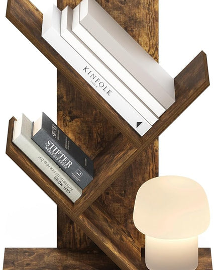 Furinno Tree Bookshelf 3-Tier Floor Standing Tree Bookcase, Amber Pine - LeafyLoom