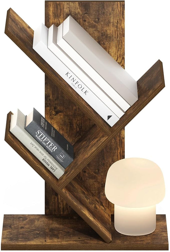 Furinno Tree Bookshelf 3-Tier Floor Standing Tree Bookcase, Amber Pine - LeafyLoom