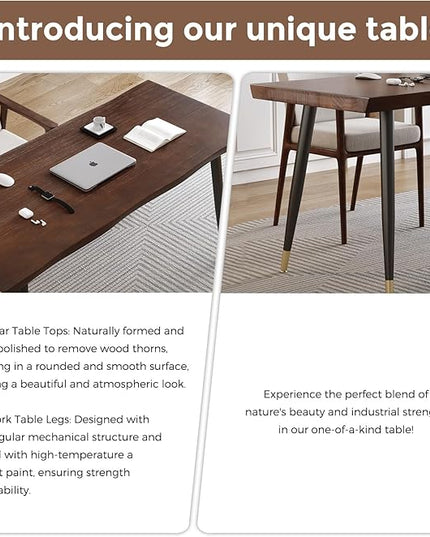 Modern Simple Style 55" Standing Desk Study Computer Desk - Black Metal Frame, Solid Wood Planks, for Home Office Bedroom - LeafyLoom
