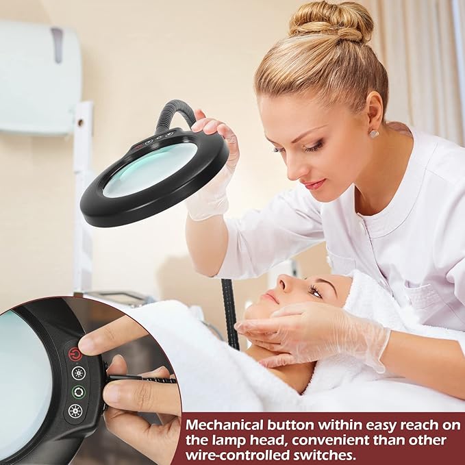 8X Stand Magnifying Glass with Light, Veemagni 24" Flexible Gooseneck 5 Color Modes Stepless Dimmable Magnifying Floor Lamp, 3-in-1 Adjustable Lighted Magnifier Hands Free for Close Work, Esthetican - LeafyLoom