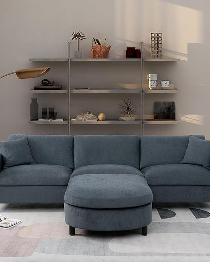 L Shaped Convertible Modular Sectional Couch with Movable Ottoman and Detachable Backrest , 4 Seater Reversible Corner Sofa ,Comfy Chenille Upholstered Sleeper Sofa&Couches for Living Room Office - LeafyLoom