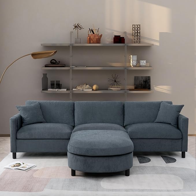L Shaped Convertible Modular Sectional Couch with Movable Ottoman and Detachable Backrest , 4 Seater Reversible Corner Sofa ,Comfy Chenille Upholstered Sleeper Sofa&Couches for Living Room Office - LeafyLoom