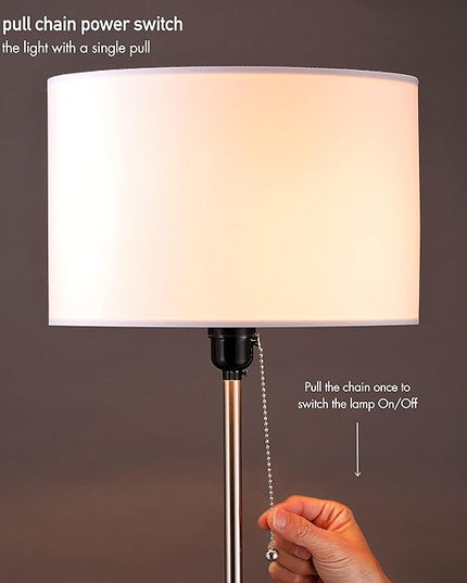 O’Bright Ted - Drum Shade Standing Lamp, Pull Chain Switch, E26 Socket, Modern Minimalist Design, Simple Floor Lamp for Living Room, Bedroom, Office, Brushed Nickel - LeafyLoom