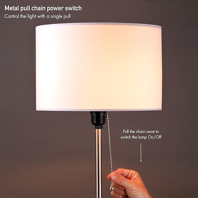 O’Bright Ted - Drum Shade Standing Lamp, Pull Chain Switch, E26 Socket, Modern Minimalist Design, Simple Floor Lamp for Living Room, Bedroom, Office, Brushed Nickel - LeafyLoom