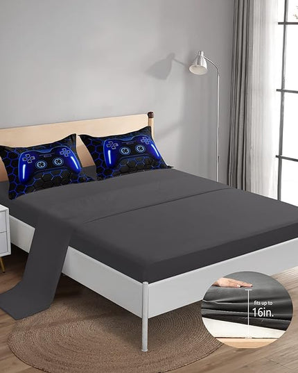 6 Pieces Bed in A Bag Gamer Bedding Set for Boys Kids Adult Gaming Comforters Set,Boys Bed in A Bag Set Full Size Comforter with Fitted Shee Flat Sheet Pillowcase pillowsham,DJTH5025Full - LeafyLoom