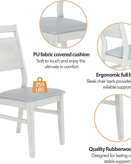 6-Piece Wood Dining Table Set with 4 PU Upholstered Chairs and Bench, Large Tabletop, for Kitchen Living Room, Farmhouse Style, Gray, 59" L x 35.4" W x 30" H - LeafyLoom