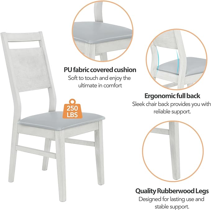 6-Piece Wood Dining Table Set with 4 PU Upholstered Chairs and Bench, Large Tabletop, for Kitchen Living Room, Farmhouse Style, Gray, 59" L x 35.4" W x 30" H - LeafyLoom