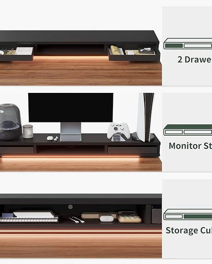 FEZIBO 48 x 24 Inch Height Adjustable Electric Standing Desk with Double Drawers, Stand Up Desk with LED Strips, Sit Stand Desk with Monitor Stand, Blcak Walnut - LeafyLoom