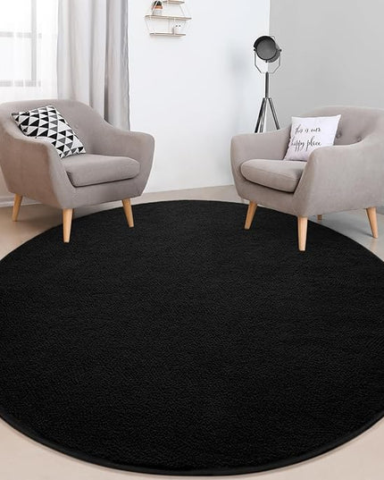 Round Area Rugs for Bedroom Living Room, 4x4 Black Super Soft Comfy Thickened Memory-Foam Indoor Circle Carpet, Modern Aesthetic Minimalist Carpet for Boys Girls Adults Nursery Home Décor - LeafyLoom