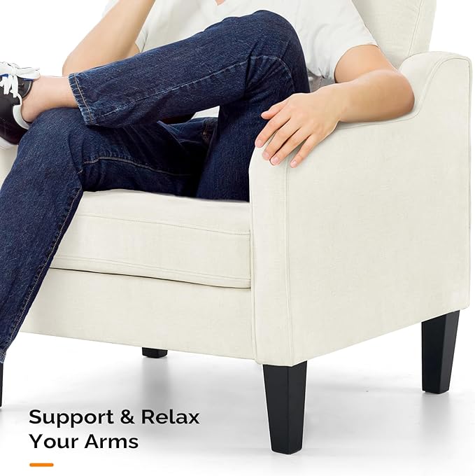 VINGLI Accent Chairs for Living Room Chairs Reading Chair Mid Century Modern Chair Soft Chenille Sofa Chair Upholstered Arm Chair Comfy Chair Side Chair (Creamy White Chenille) - LeafyLoom