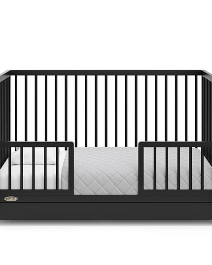 Graco Teddi 5-in-1 Convertible Crib with Drawer (Black) – GREENGUARD Gold Certified, Crib with Drawer Combo, Full-Size Nursery Storage Drawer, Converts to Toddler Bed, Daybed and Full-Size Bed - LeafyLoom