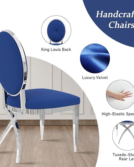 ACEDÉCOR Blue and Silver Dining Chairs, Mid-Century Modern Velvet Dining Chairs with Silver X Shaped Legs, for Kitchen, Dining Room, Living Room,Restaurant, Set of 6 - LeafyLoom