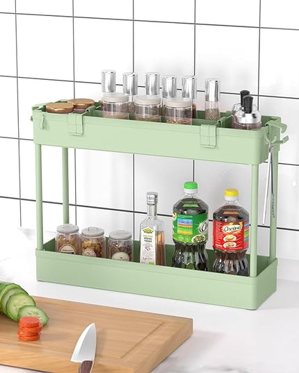 SPACELEAD Slim Storage Cart 4 Tier, Storage Organizer Rolling Utility/Mobile Shelving Unit Slide Out Storage Cart for Office, Bathroom, Kitchen, Laundry Room & Narrow Places， Green - LeafyLoom