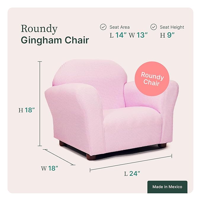 KEET Roundy Kid's Chair, Gingham Chair Only, Pink - LeafyLoom