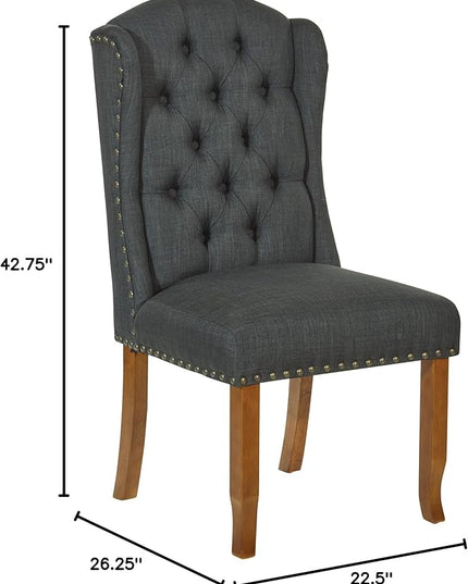 OSP Home Furnishings Jessica Button Tufted Wingback Upholstered Dining Chair with Wood Legs, Charcoal Fabric - LeafyLoom