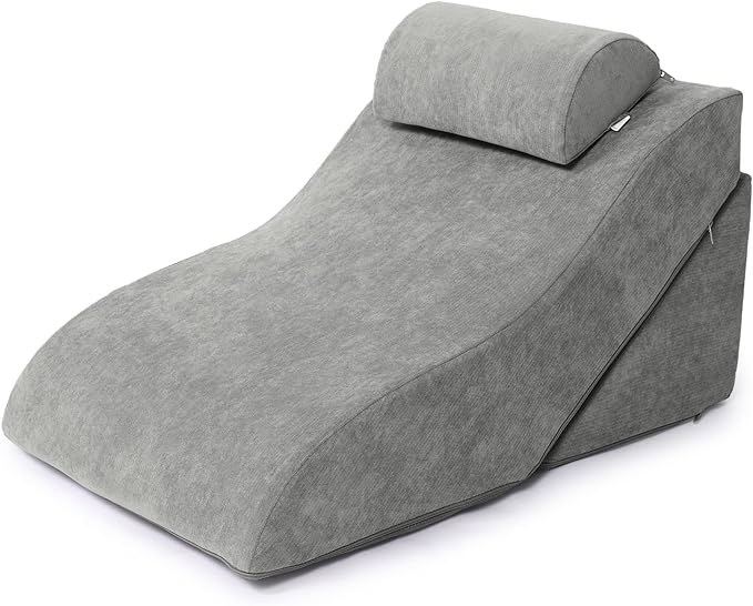 baibu 20 in Bed Wedge Pillow Set Foam | Adjustable Pillows for Back, Leg and Knee Pain Relief | Post Surgery Ortho Pillow – Anti Snoring, Heartburn, Acid Reflux & GRED (Gray) - LeafyLoom