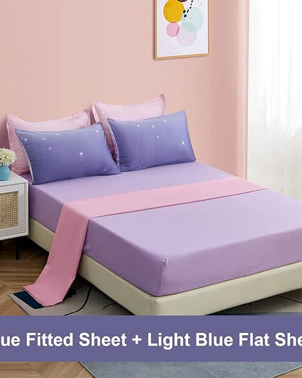Dinjoy Girls Women Comforter Set King Size Ombre Pink Purple Rainbow Bedding Set 7 Pieces Bed in A Bag for Teen Adult (1 Comforter, 1 Flat Sheet, 1 Fitted Sheet, Pillow shams & Pillowcases) - LeafyLoom