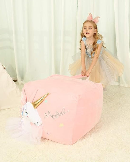 Pink Unicorn Bean Bag Chair for Girls Room Decorations, Toy Storage Beanbag Chairs, Velvet Fabric Super Soft, Extra Large Size Cover Only - LeafyLoom