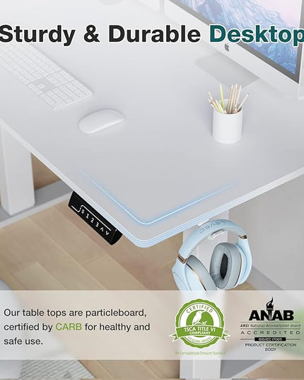 Sweetcrispy Electric Standing Desk, 48 x 24in Adjustable Height Electric Stand up Desk Standing Computer Desk Home Office Desk Ergonomic Workstation with 3 Memory Controller, White - LeafyLoom