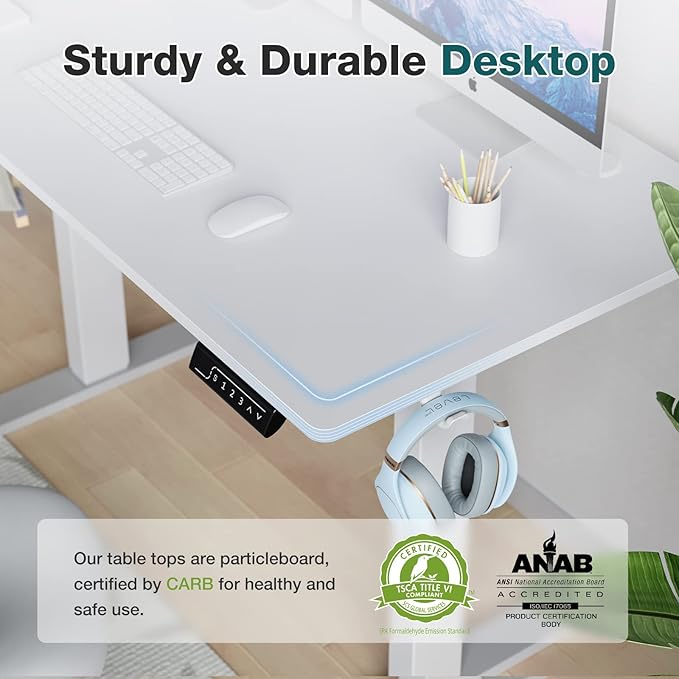 Sweetcrispy Electric Standing Desk, 48 x 24in Adjustable Height Electric Stand up Desk Standing Computer Desk Home Office Desk Ergonomic Workstation with 3 Memory Controller, White - LeafyLoom