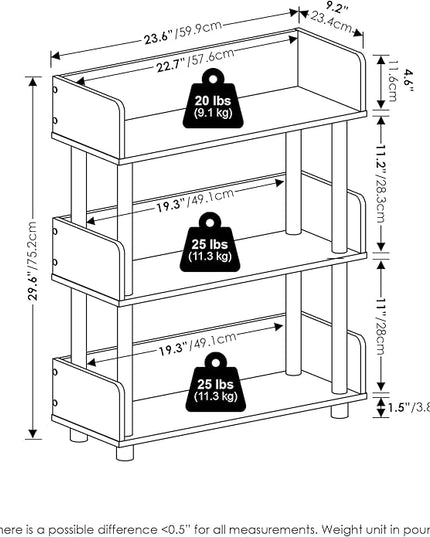 Furinno Turn-N-Tube 3-Tier Freestanding Multipurposes Display Rack, Bookshelf, White/White - LeafyLoom