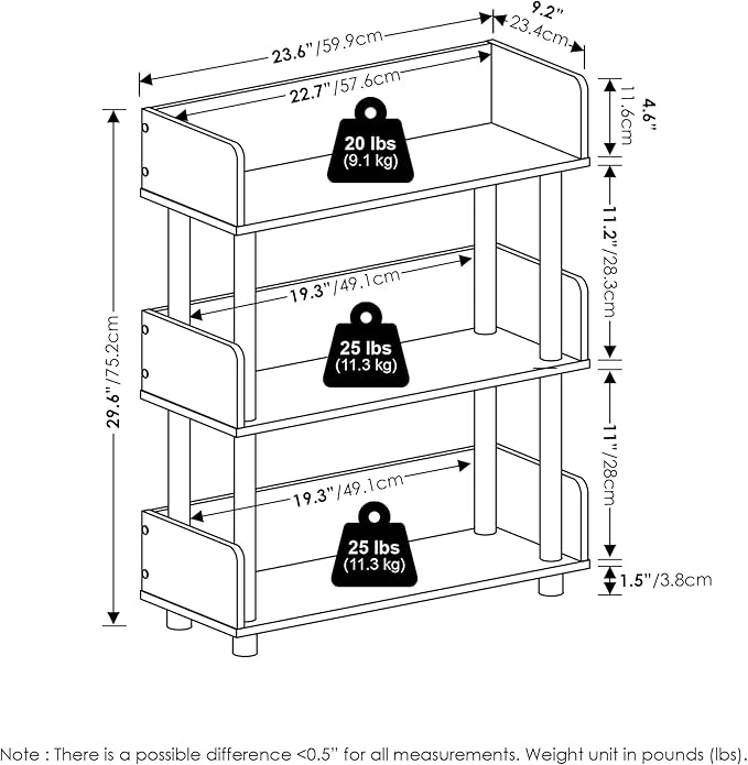 Furinno Turn-N-Tube 3-Tier Freestanding Multipurposes Display Rack, Bookshelf, White/White - LeafyLoom