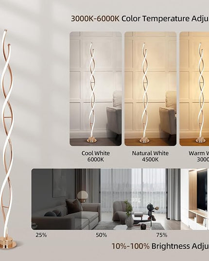 ADISUN 31W Modern Floor Lamp, LED Spiral Floor Lamp for Living Room, 3-Color Dimmable Standing Floor Lamp with Remote Control, 58" Tall Floor Lamp for Living Room Bedroom Office Dining Room (Gold) - LeafyLoom