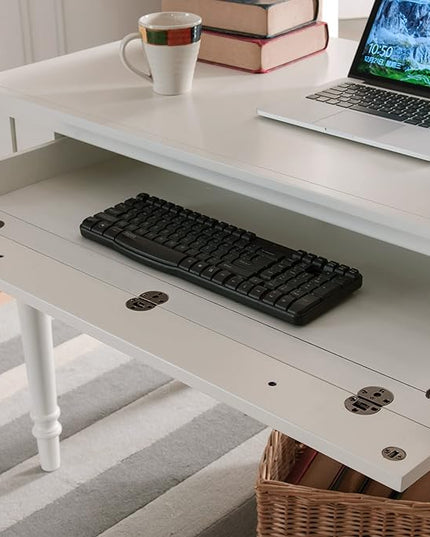 Leick Home Cottage White Turned leg Laptop Desk with Center Drawer, White - LeafyLoom