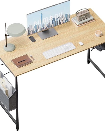 Pamray 47 Inch Computer Desk for Small Spaces with Storage Bag, Home Office Work Desk with Headphone Hook, Small Office Desk Study Writing Table - LeafyLoom