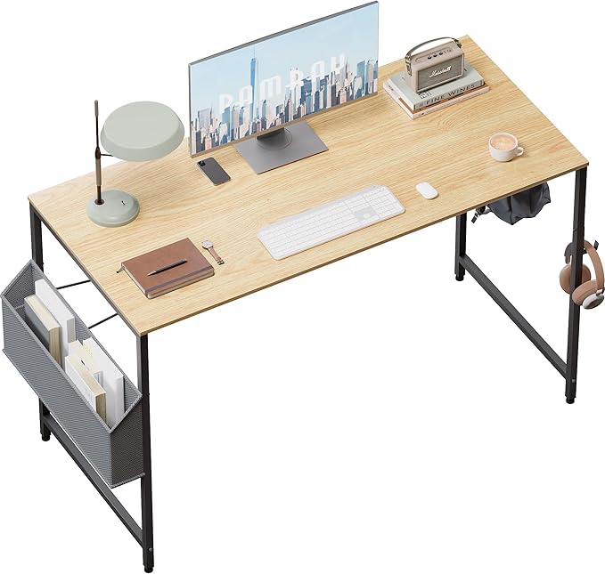 Pamray 47 Inch Computer Desk for Small Spaces with Storage Bag, Home Office Work Desk with Headphone Hook, Small Office Desk Study Writing Table - LeafyLoom