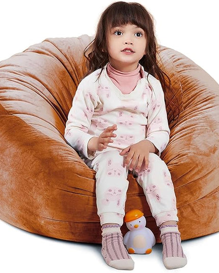 Bean Bag Chair Cover, Stuffed Animal Storage, Plush Toys Organizer Holder, Beanbag Chairs Cover for Kids Teans and Adults Super Soft and Comfortable Fabric X-Large with Handle and Zipper - Round Brown - LeafyLoom