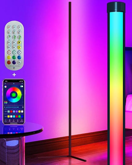 Bodun RGB Corner Floor Lamp 56 inches Smart LED Mood Lighting Bar Ambient Light Tower with Music Sync Floor Lamps for Living Room Remote Control Color Changing - LeafyLoom