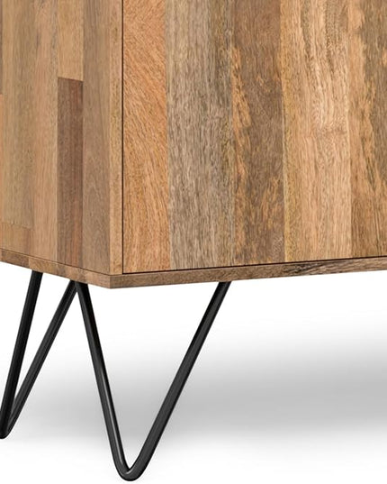 SIMPLIHOME Hunter SOLID MANGO WOOD and Iron 60 inch x 18 inch Rectangle Contemporary 3 Door Sideboard Buffet in Natural for The Dining Room and Kitchen - LeafyLoom