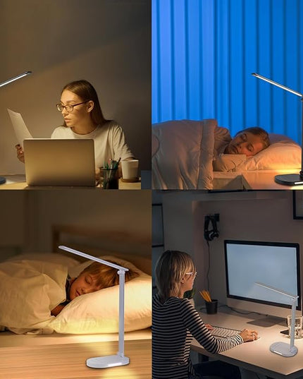 LED Desk Lamp for Home Office, Dimmable Table Lamp with USB Charging Port, 5 Lighting Modes, Sensitive Control, 60 Minutes Auto-Off Timer, Eye-Caring Office Lamp(White) - LeafyLoom