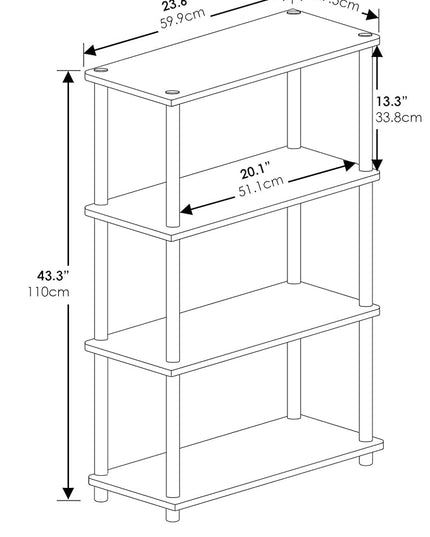 Furinno (99557LC/BK) Turn-N-Tube 4-Tier Multipurpose Shelf Display Rack - Light Cherry/Black - LeafyLoom