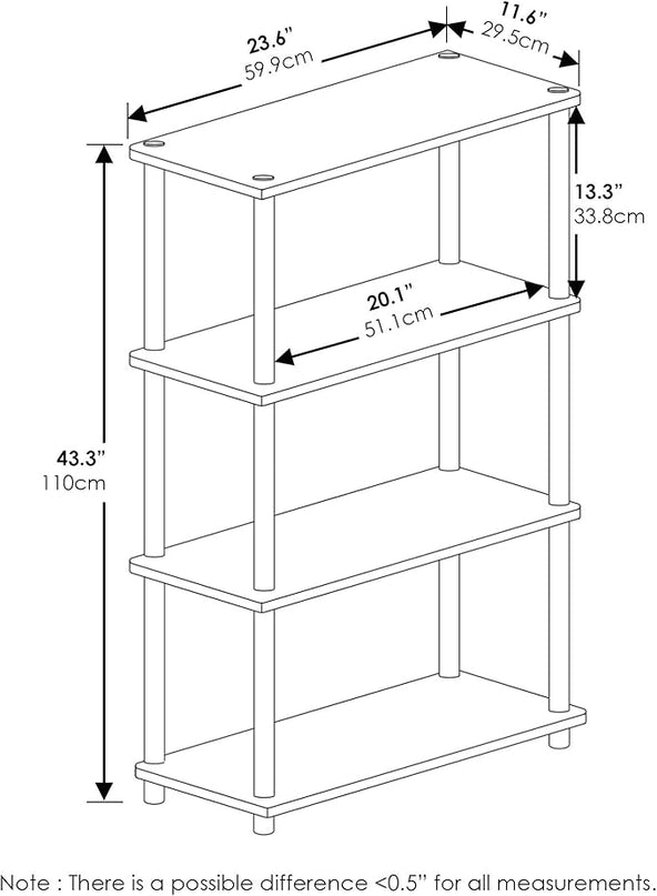 Furinno (99557LC/BK) Turn-N-Tube 4-Tier Multipurpose Shelf Display Rack - Light Cherry/Black - LeafyLoom