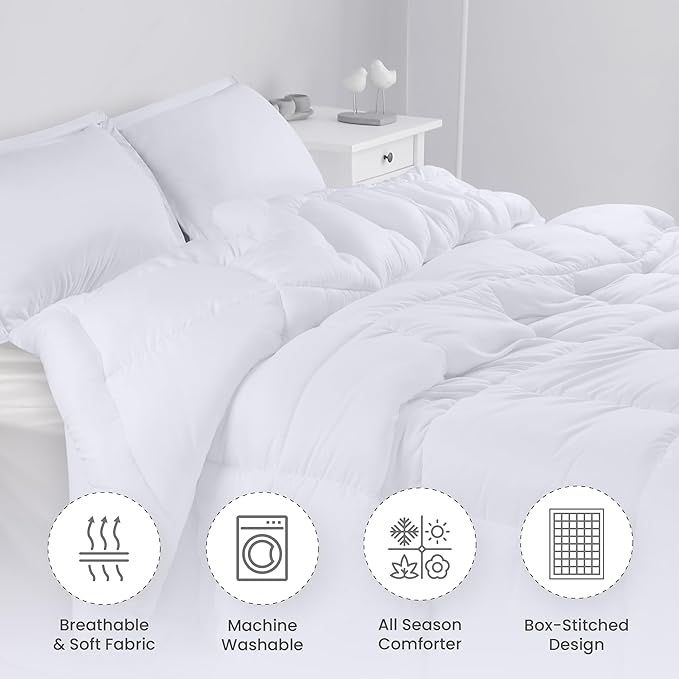 Utopia Bedding King Size Comforter Set with 2 Pillow Shams, Bedding Comforter Sets, Down Alternative White Comforter, Soft and Comfortable, Machine Washable - LeafyLoom