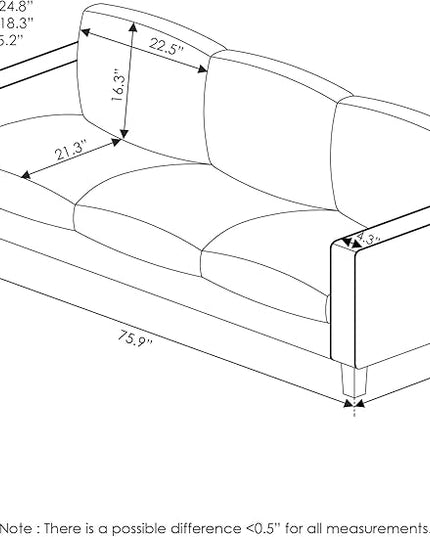 Furinno Bayonne Modern Upholstered 3-Seater Sofa Couch for Living Room, Fog - LeafyLoom