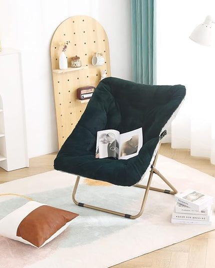 Tiita Comfy Saucer Chair, Soft Faux Fur Oversized Folding Accent Chair, Lounge Lazy Chair for Kids Teens Adults, Metal Frame Moon Chair for Bedroom, Living Room, Dorm Rooms - LeafyLoom