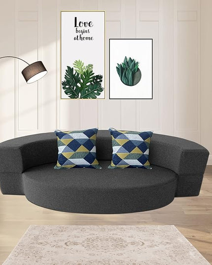 Modern Folding Sofa Bed Couch Memory Foam with 2 Pillows Sleeper sofa futon couch for Bedroom Living Room Guests, Washable Set, Stylish Oval 76''L × 41.5''D × 10''H,Dark Gray - LeafyLoom