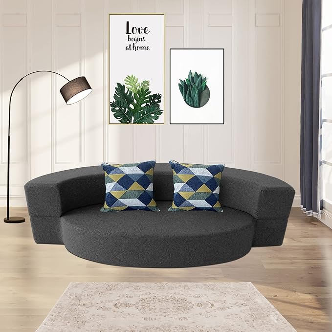 Modern Folding Sofa Bed Couch Memory Foam with 2 Pillows Sleeper sofa futon couch for Bedroom Living Room Guests, Washable Set, Stylish Oval 76''L × 41.5''D × 10''H,Dark Gray - LeafyLoom