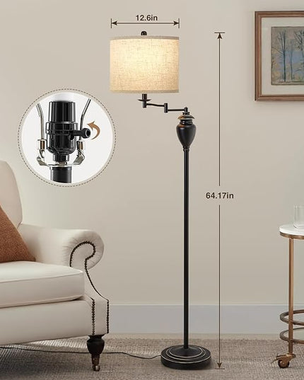 Floor Lamp for Living Room Bedroom, 3 Color Temperature 350° Adjustable Swing Arm Floor Lamp Vintage Standing Lamp Traditional Farmhouse Floor Lamp Tall Lamp for Office Home Nursery Study Room Hotel - LeafyLoom