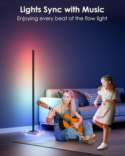 Corner Floor Lamp with Illuminated Base, RGB LED Corner Lamp with Remote Control, Dimmable DIY Modern Floor Lamp with Music Sync, Color Changing Standing Floor Lamp for Living Room Game Room - LeafyLoom