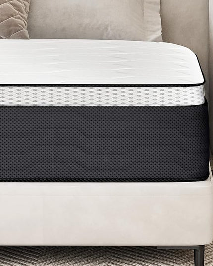 King Mattress 14 Inch, King Mattresses Hybrid Spring Mattress in a Box, King Size Foam Innerspring Mattress with Motion Isolation & Pressure Relief for King Bed Frames, Medium Soft, White Grey - LeafyLoom